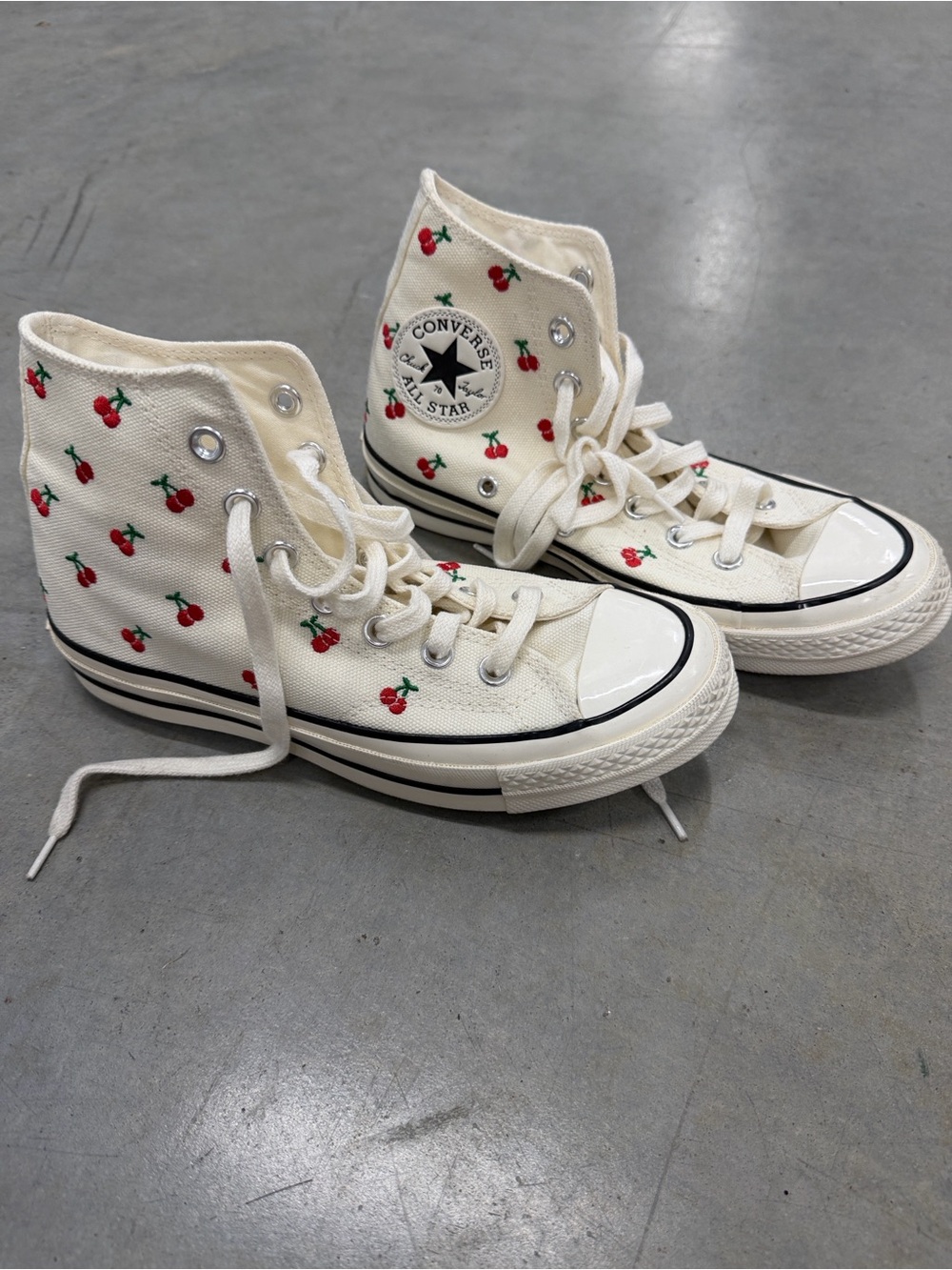 Converse High Top Sneakers - Cream with Red Cherry Embroidery